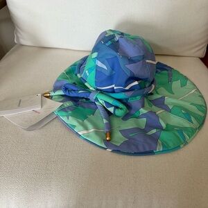 Emilio Pucci Blue & Green Patterned Wide-Brim Hat